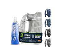 SASMO® Chaleco para correr para hombre y mujer, 5 l/2 l, ultraligero y transpirable, mochila para correr, 8 bolsillos, chaleco para correr, chaleco de hidratación para correr (2 l, gris blanco, con 1