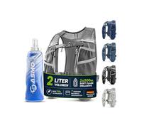 SASMO® Chaleco para correr para hombre y mujer, 5 l/2 l, ultraligero y transpirable, mochila para correr, 8 bolsillos, chaleco para correr, chaleco de hidratación para correr (2 l, gris, con 1 x 500