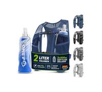 SASMO® Chaleco para correr para hombre y mujer, 5 l/2 l, ultraligero y transpirable, mochila para correr, 8 bolsillos, chaleco para correr, chaleco de hidratación para correr (2 l, azul marino, con 2