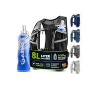 SASMO® Chaleco para correr para hombre y mujer, 5 l/2 l, ultraligero y transpirable, mochila para correr, 8 bolsillos, chaleco para correr, chaleco de hidratación para correr (8 l, negro, con 1 x 500