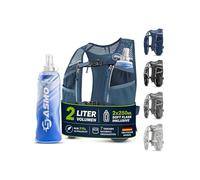 SASMO® Chaleco para correr para hombre y mujer, 5 l/2 l, ultraligero y transpirable, mochila para correr, 8 bolsillos, chaleco para correr, chaleco de hidratación para correr (2 l, azul, con 2 x 250