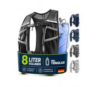 SASMO® Chaleco para correr para hombre y mujer, 5 l/2 l, ultraligero y transpirable, mochila para correr, 8 bolsillos, chaleco para correr, chaleco de hidratación para correr (8 l, negro, con bolsa de