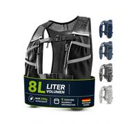 SASMO® Chaleco para correr para hombre y mujer, 5 l/2 l, ultraligero y transpirable, mochila para correr, 8 bolsillos, chaleco para correr, chaleco de hidratación para correr (8 l - negro, 8 L)