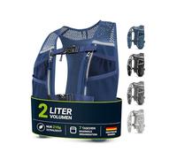 SASMO® Chaleco para correr para hombre y mujer, 5 l/2 l, ultraligero y transpirable, mochila para correr, 8 bolsillos, chaleco para correr, chaleco de hidratación para correr (2 l, azul marino, 2 L)