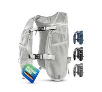 SASMO Chaleco para correr para hombre y mujer, 5 L, ultraligero, 270 g y transpirable, mochila para correr, 8 bolsillos, chaleco para correr, chaleco de hidratación para correr (gris blanco, 5 L)