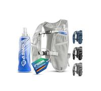 SASMO Chaleco para correr para hombre y mujer, 5 l, ultraligero, 270 g y transpirable, mochila para correr, 8 bolsillos, chaleco de correr para hombre, chaleco de hidratación para correr (gris blanco