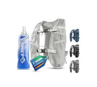 SASMO Chaleco para correr para hombre y mujer, 5 l, ultraligero, 270 g y transpirable, mochila para correr, 8 bolsillos, chaleco de correr para hombre, chaleco de hidratación para correr (gris blanco