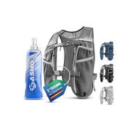 SASMO Chaleco para correr para hombre y mujer, 5 l, ultraligero, 270 g y transpirable, mochila para correr, 8 bolsillos, chaleco para correr, chaleco de hidratación para correr (gris, con 1 x 500 ml