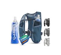SASMO Chaleco para correr para hombre y mujer, 5 l, ultraligero, 270 g y transpirable, mochila para correr, 8 bolsillos, chaleco para correr, chaleco de hidratación para correr (azul, con 2 x 500 ml