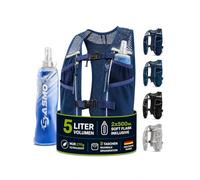 SASMO® Chaleco para correr para hombre y mujer, 5 L, ultraligero, 270 g y transpirable, mochila para correr, 8 bolsillos, chaleco para correr, chaleco de hidratación para correr, color azul marino