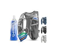 SASMO Chaleco para correr para hombre y mujer, 5 l, ultraligero, 270 g y transpirable, mochila para correr, 8 bolsillos, chaleco para correr, chaleco de hidratación para correr (gris, con 2 x 250 ml