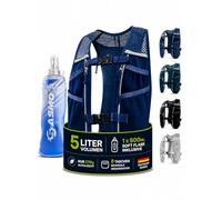 SASMO® Chaleco para correr para hombre y mujer, 5 L, ultraligero, 270 g y transpirable, mochila para correr, 8 bolsillos, chaleco para correr, chaleco de hidratación para correr, color azul marino