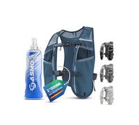 SASMO Chaleco para correr para hombre y mujer, 5 l, ultraligero, 270 g y transpirable, mochila para correr, 8 bolsillos, chaleco de correr para hombre, chaleco de hidratación para correr (azul, con 1