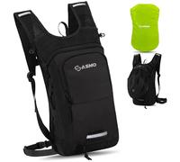 SASMO Mochila de Ciclismo 8 L: Bolsa Ligera MTB y Esquí con Compartimento Térmico, Red de Casco y Funda Lluvia, Negro