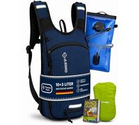 SASMO Mochila de Ciclismo Impermeable - Ultraligera 350g | MTB & Ski Pack con Compartimento Térmico, Red para Casco, Cubierta de Lluvia y Reflectores, 10 l - Azul - Con vejiga de hidratación, 10 L