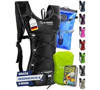 SASMO Mochila de hidratación (negro) con compartimento térmico, mochila de hidratación para correr, ultraligera, 300 g y 6 l, mochila para correr con bolsa de hidratación de 2 l, sin BPA, mochila con