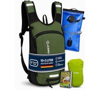 SASMO® Mochila para bicicleta de 10 + 3 L con bolsa de hidratación (verde) - Compartimento térmico y red para casco, mochila MTB y mochila de esquí, ultraligera, 450 g, mochila impermeable para