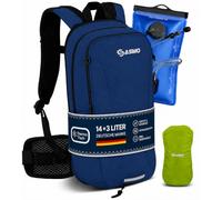 SASMO® Mochila para bicicleta de 14 + 3 L con bolsa de hidratación (azul) - Compartimento térmico y red para casco, mochila MTB y mochila de esquí, ultraligera, 560 g, mochila impermeable para