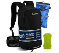 SASMO® Mochila para bicicleta de 14 + 3 L con bolsa de hidratación (negro) - Compartimento térmico y red para casco, mochila MTB y mochila de esquí, ultraligera, 560 g, mochila impermeable para