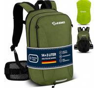 SASMO® Mochila para bicicleta de 14 + 3 L con bolsa de hidratación (verde) - Compartimento térmico y red para casco | Mochila MTB & Mochila de esquí - Ultraligera 560 g | Mochila de bicicleta