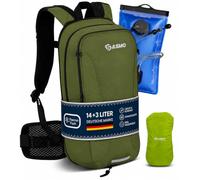 SASMO® Mochila para bicicleta (verde) 14 + 3 l con compartimento térmico, alas de cadera y red para casco, mochila MTB ultraligera, 560 g, incluye protector de lluvia y funda para teléfono móvil, para
