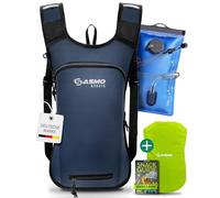 SASMO® Mochila pequeña para bicicleta de 6 l con bolsa de hidratación (azul) - Compartimento térmico y red para casco, mochila MTB y mochila de esquí, ultraligera, 350 g, mochila impermeable para