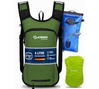 SASMO® Mochila pequeña para bicicleta de 6 l con bolsa de hidratación (verde) - Compartimento térmico y red para casco, mochila MTB y mochila de esquí, ultraligera, 350 g, mochila impermeable para