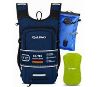 SASMO® Mochila pequeña para bicicleta de 8 L con bolsa de hidratación (azul) - Compartimento térmico y red para casco, mochila MTB y mochila de esquí, ultraligera, 450 g, mochila impermeable para