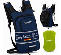 SASMO® Mochila pequeña para bicicleta de 8 L con bolsa de hidratación (azul) - Compartimento térmico y red para casco, mochila MTB y mochila de esquí, ultraligera, 450 g, mochila impermeable para