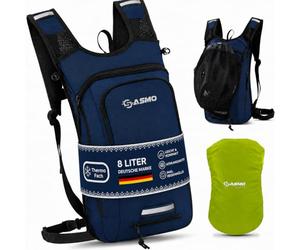 SASMO® Mochila pequeña para bicicleta de 8 L con bolsa de hidratación (azul) - Compartimento térmico y red para casco, mochila MTB y mochila de esquí, ultraligera, 450 g, mochila impermeable para