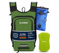 SASMO® Mochila pequeña para bicicleta de 8 L con bolsa de hidratación (verde) - Compartimento térmico y red para casco, mochila MTB y mochila de esquí, ultraligera, 450 g, mochila impermeable para