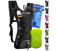 SASMO Mochila de hidratación (negro) con compartimento térmico, mochila de hidratación para correr, ultraligera, 300 g y 6 l, mochila para correr con bolsa de hidratación de 2 l, sin BPA, mochila con