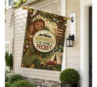 Sasquatch Forest Kindness Quote Fanciful House Bandera 71.1 x 101.6 cm | Paisaje del bosque, bandera de césped, tienda de campaña, pájaros del bosque, letreros direccionales, cita inspiradora
