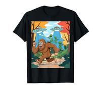 Sasquatch huyendo de alienígenas con diseño de Humor láser Camiseta