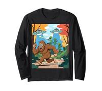 Sasquatch huyendo de alienígenas con diseño de Humor láser Manga Larga