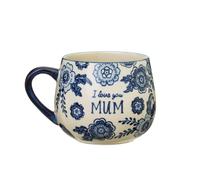 Sass & Belle Blue Willow Mum Mug - I Love You Mum Floral Coffee Tea Mug Gift for