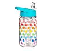 Sass & Belle Botella de agua Rainbow Stars, reutilizable, 400 ml, sin BPA, con tapa plegable con pajita, diseño de estrellas coloridas, botella de agua ligera y duradera para niños, para escuela