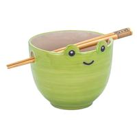 Sass & Belle Cuenco de fideos de rana con palillos, bonito cuenco de cerámica para ramen para sopa, arroz o fideos, regalo peculiar, parte de la colección de cuencos ramen