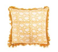 Sass & Belle Funda de cojín con flecos y estampado de bloques, color mostaza, 45 x 45 cm, funda de cojín decorativa para sofá o cama, funda de cojín amarilla para decoración del hogar