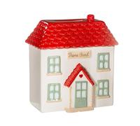 Sass & Belle Hucha con forma de casa, casa de cerámica para niños y adultos. Bonita caja de almacenamiento de monedas y tarro de ahorro novedoso, alcancía decorativa de cerámica con techo rojo