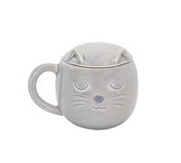 Sass & Belle Taza de gato con tapa, color gris