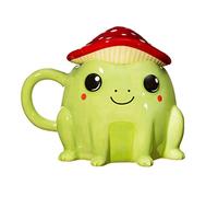 Sass & Belle Taza de rana con tapa de hongo - Bonita taza de cerámica de 300 ml con funda de seta roja y blanca, para té o café, divertido regalo de taza de hongos, animal kawaii, ideal para el hogar