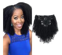 Sassina Extensiones de cabello humano afro coily, extensiones de cabello humano con clip, 4B, 4C, para mujeres negras, 7 unidades, 120 g, 40,6 cm, color negro oscuro #1