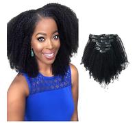 Sassina Extensiones de cabello humano afro con clip, 45,7 cm, 4C, 7 piezas con 17 clips, 120 g, cabello humano virgen 4B 4C #1, negro azabache