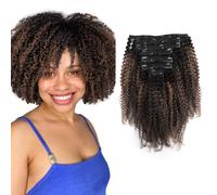 Sassina Extensiones de cabello humano afro natural con pinzas para mujeres negras, doble trama, cabello humano virgen de color negro natural a jengibre, 120 g, 7 piezas con 17 clips, 50,8 cm