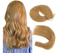 Sassina Extensiones de cabello humano con cinta adhesiva de 55,9 cm, marrón fresa, 20 piezas, extensiones de cabello natural liso sin costuras, trama de piel, 50 g