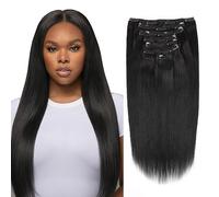 Sassina Extensiones de cabello humano con clip de doble trama, lacio, sedoso, para cabeza completa, extensiones de cabello humano grueso, 120 g, 7 piezas, 22 pulgadas