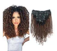 Sassina Extensiones de cabello humano grueso con clip para mujeres negras, 1B negro apagado que se desvanece en marrón chocolate claro, 18 pulgadas, extensiones de cabello con clip de doble trama, 120