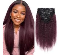 Sassina Extensiones de cabello humano Remi sin procesar con clip, extensiones de cabello humano afro lacio tipo afro para mujeres negras, doble trama, color negro natural a vino oscuro, 120 g por lote