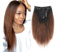 Sassina Extensiones de cabello humano Remy lacio con clip, color natural degradado que se desvanece a marrón chocolate, 120 gramos por lote, para mujeres negras, TN4, 16 pulgadas